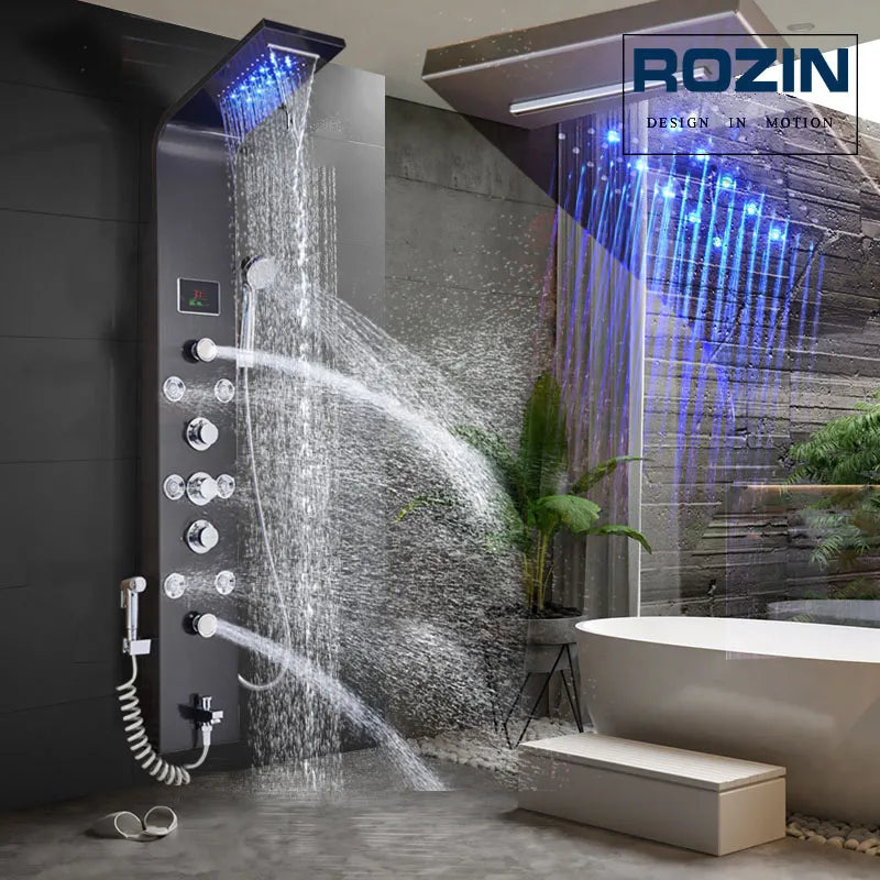 LED Light Shower For Bathroom System with Spa Massage Sprayer and Bidet Tap