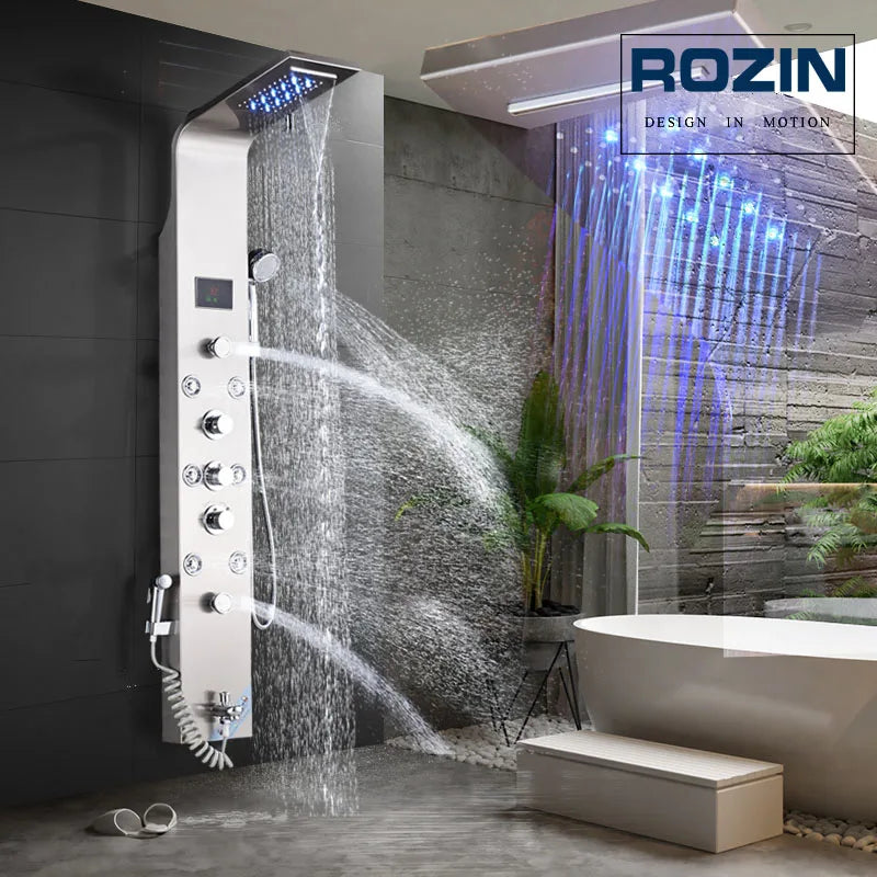 LED Light Shower For Bathroom System with Spa Massage Sprayer and Bidet Tap