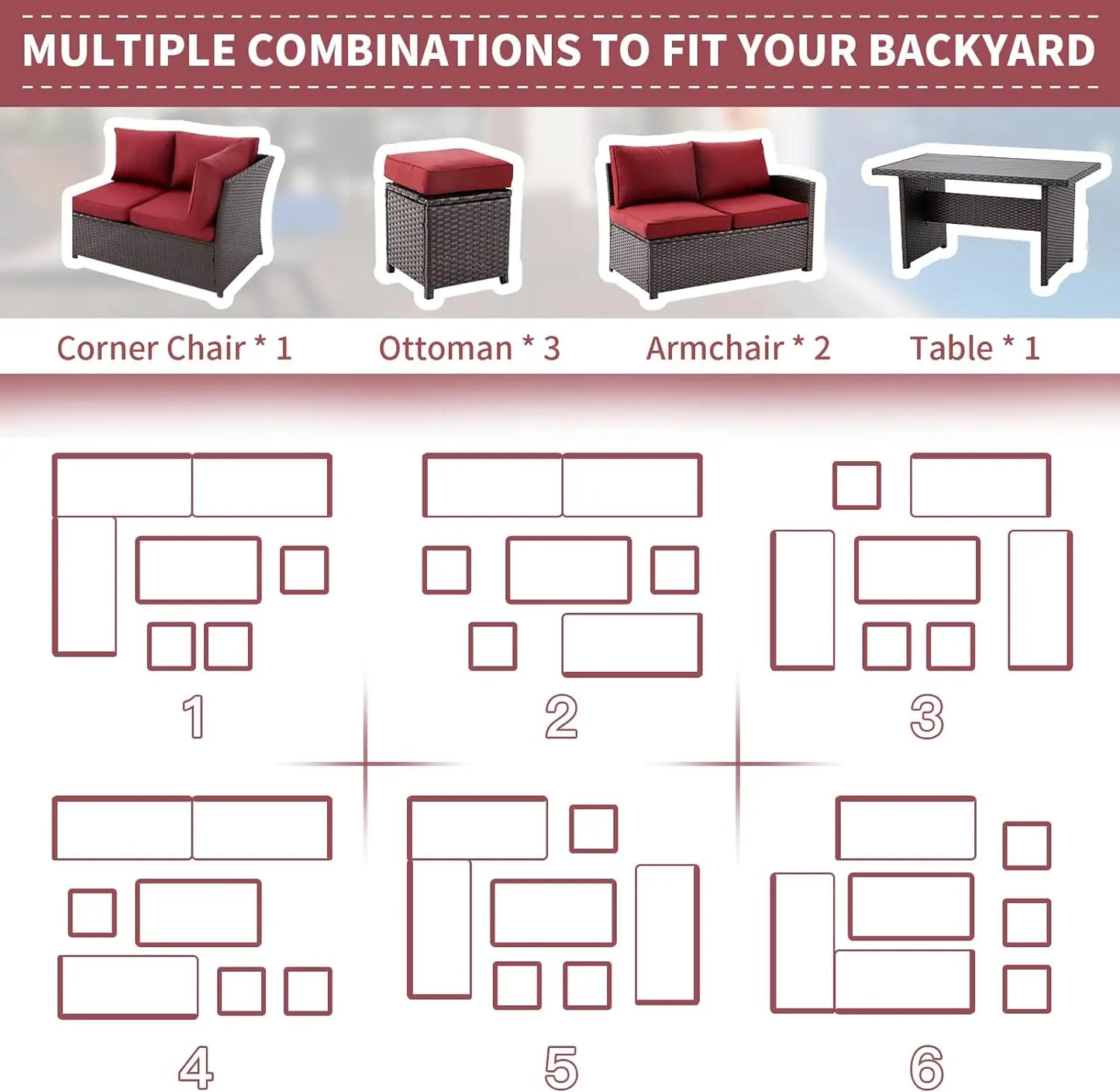 7 Pieces Outdoor Furniture with Dining Table & Chair