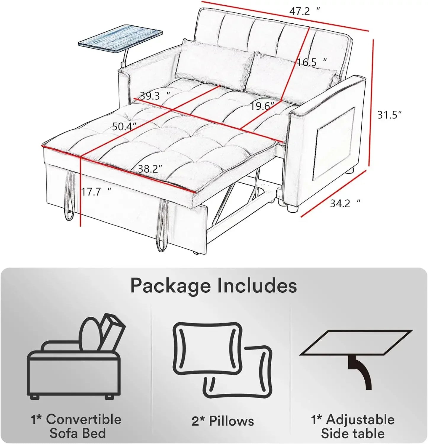 3 in 1 Convertible Sleeper Sofa Bed