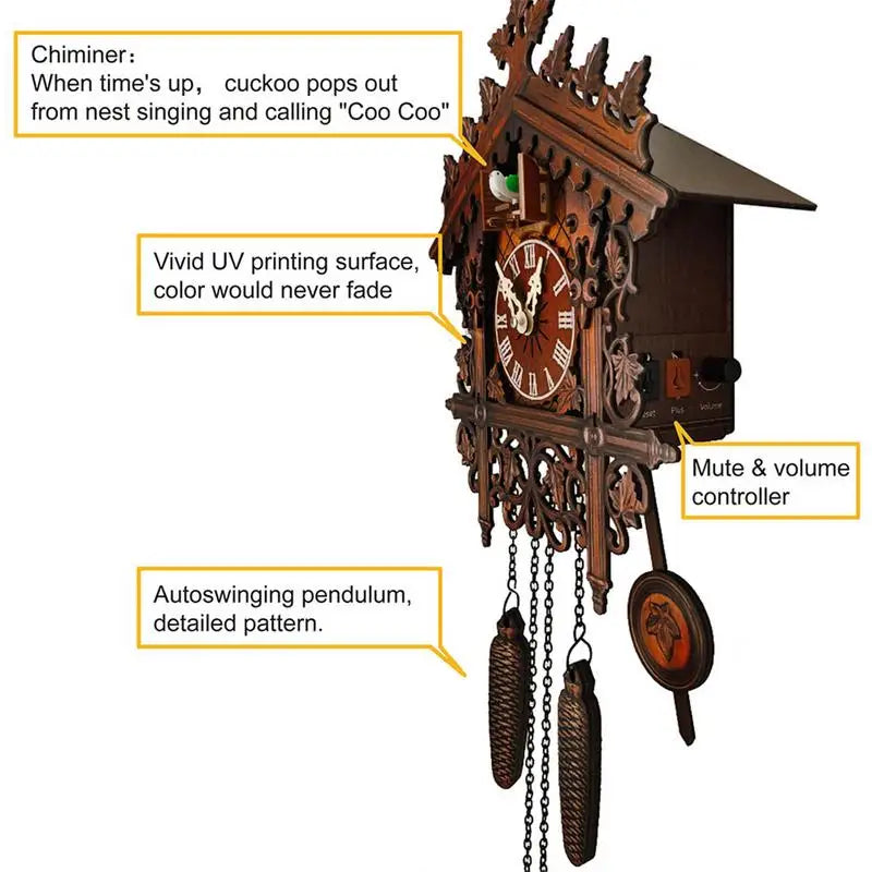 Cuckoo Clock Traditional Wooden Handcrafted Bird Wall