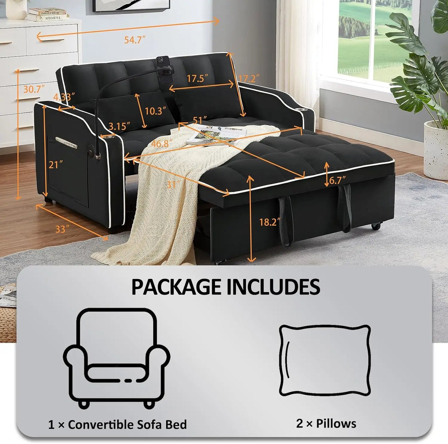 3 in 1 Sleeper Sofa Couch Bed