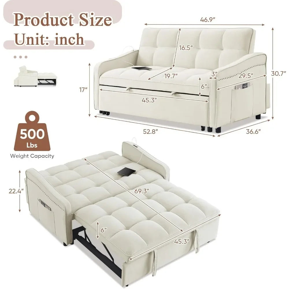 3 in 1 Sleeper Sofa Bed with USB & Type C Port