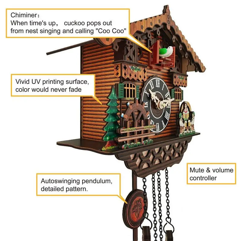 Cuckoo Clock Traditional Wooden Handcrafted Bird Wall