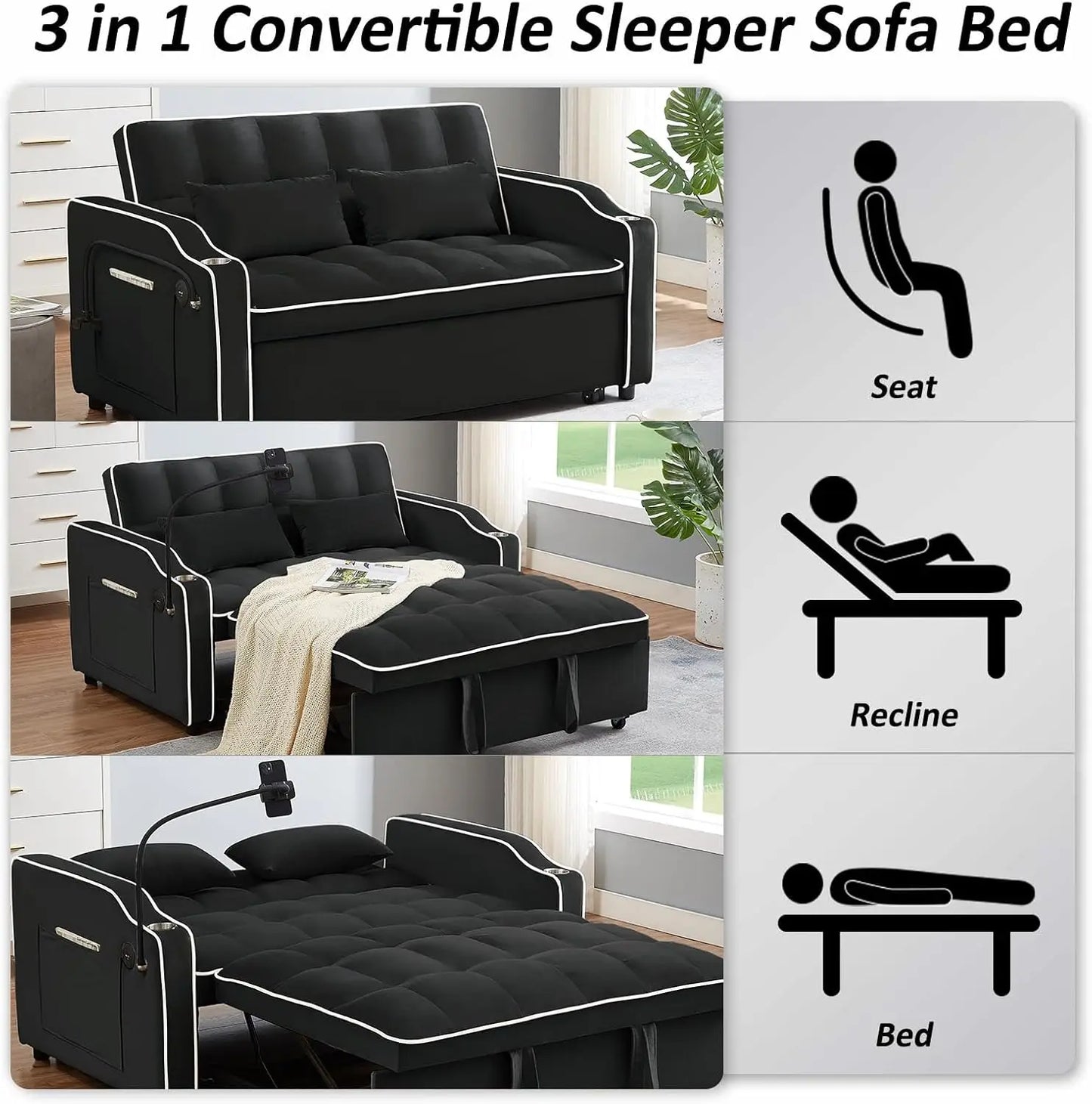 3 in 1 Sleeper Sofa Couch Bed