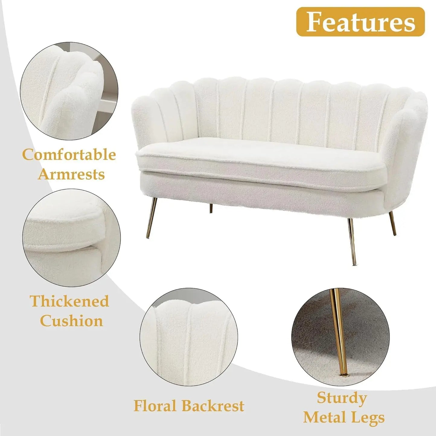 Couch 2-Seater Sofa with Gold Metal Legs