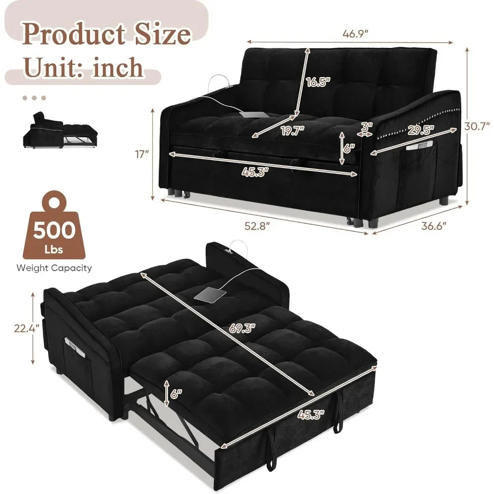 3 in 1 Sleeper Sofa Bed with USB & Type C Port