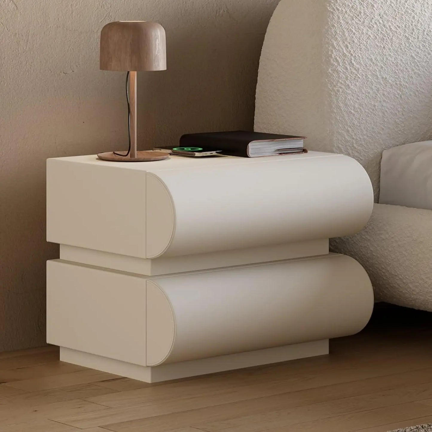 White Leather Nightstands with Wireless Charger