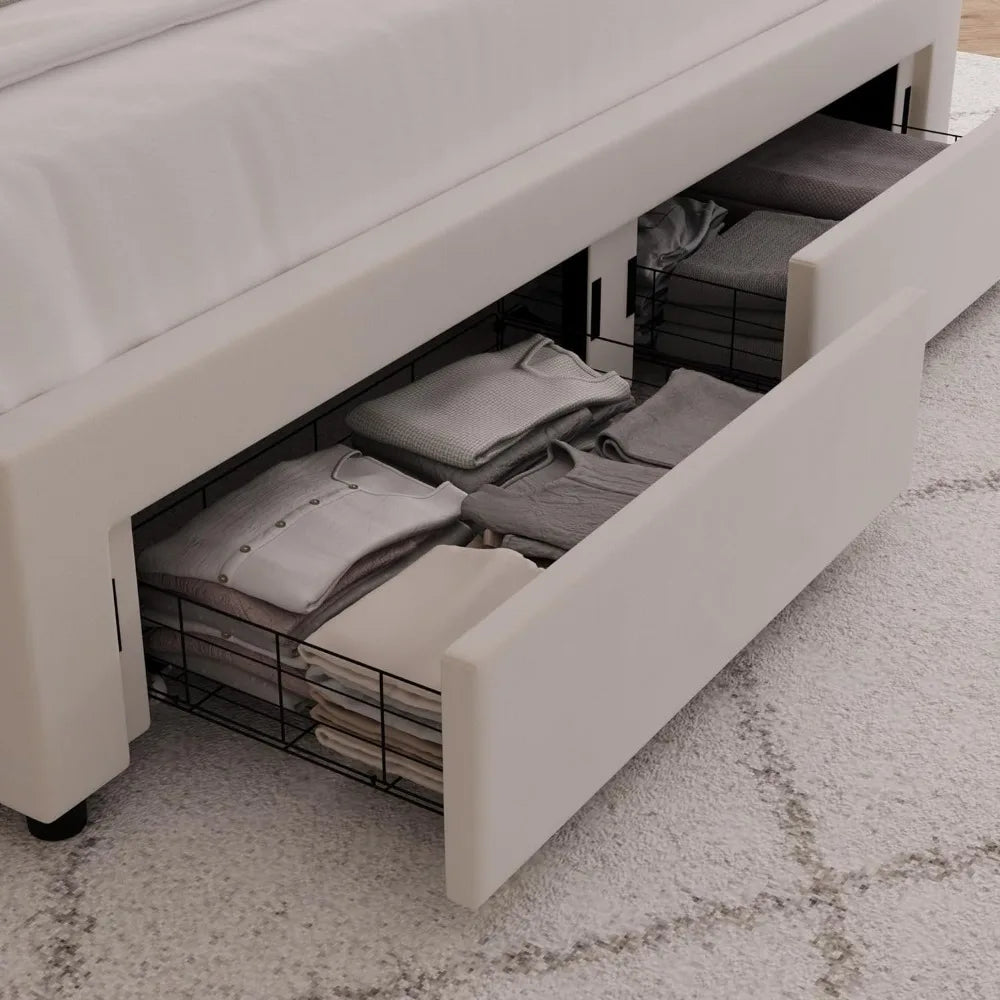 LED Queen Bed Frame with 2 Storage Drawers