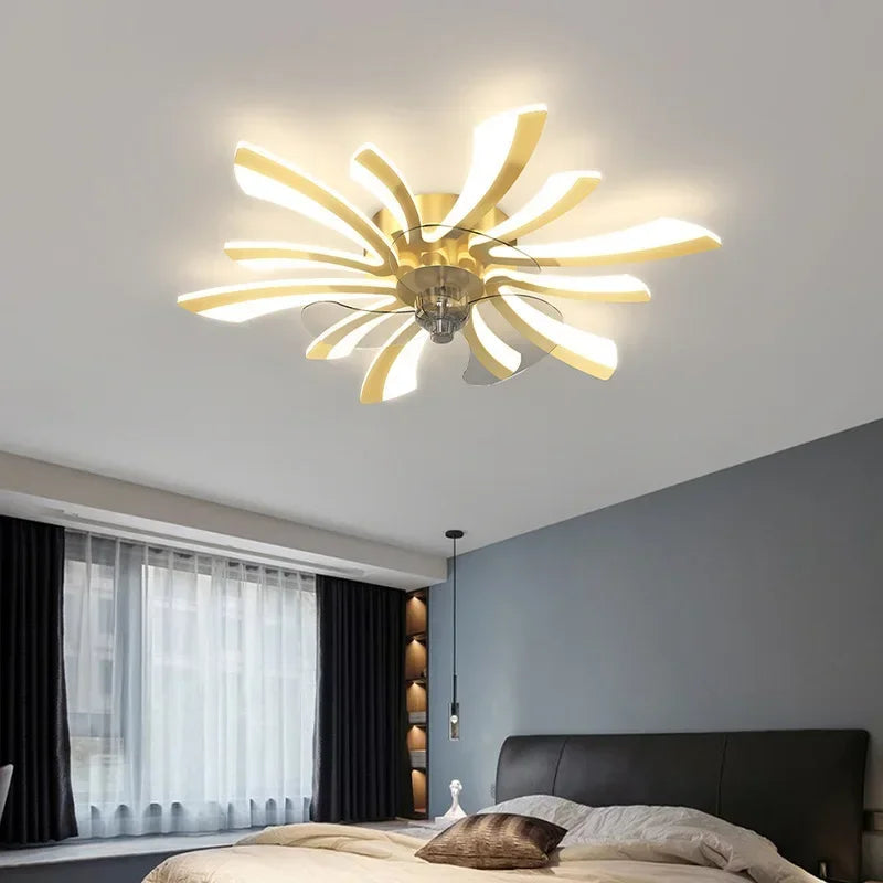 New Flower LED Ceiling Fan Lamp with Remote Control Adjustable Speed