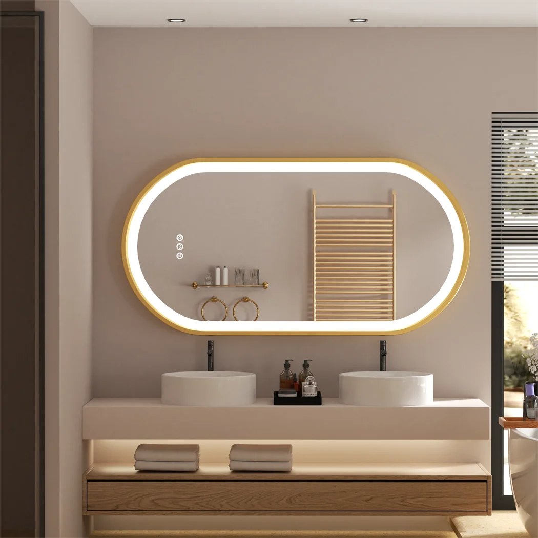 Luxury Oval Led Bathroom Mirror Gold