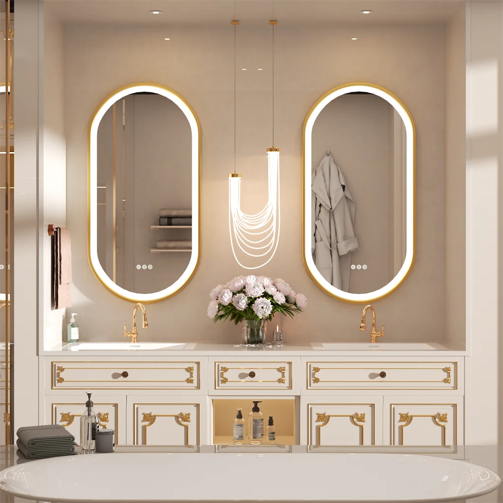 Luxury Oval Led Bathroom Mirror Gold