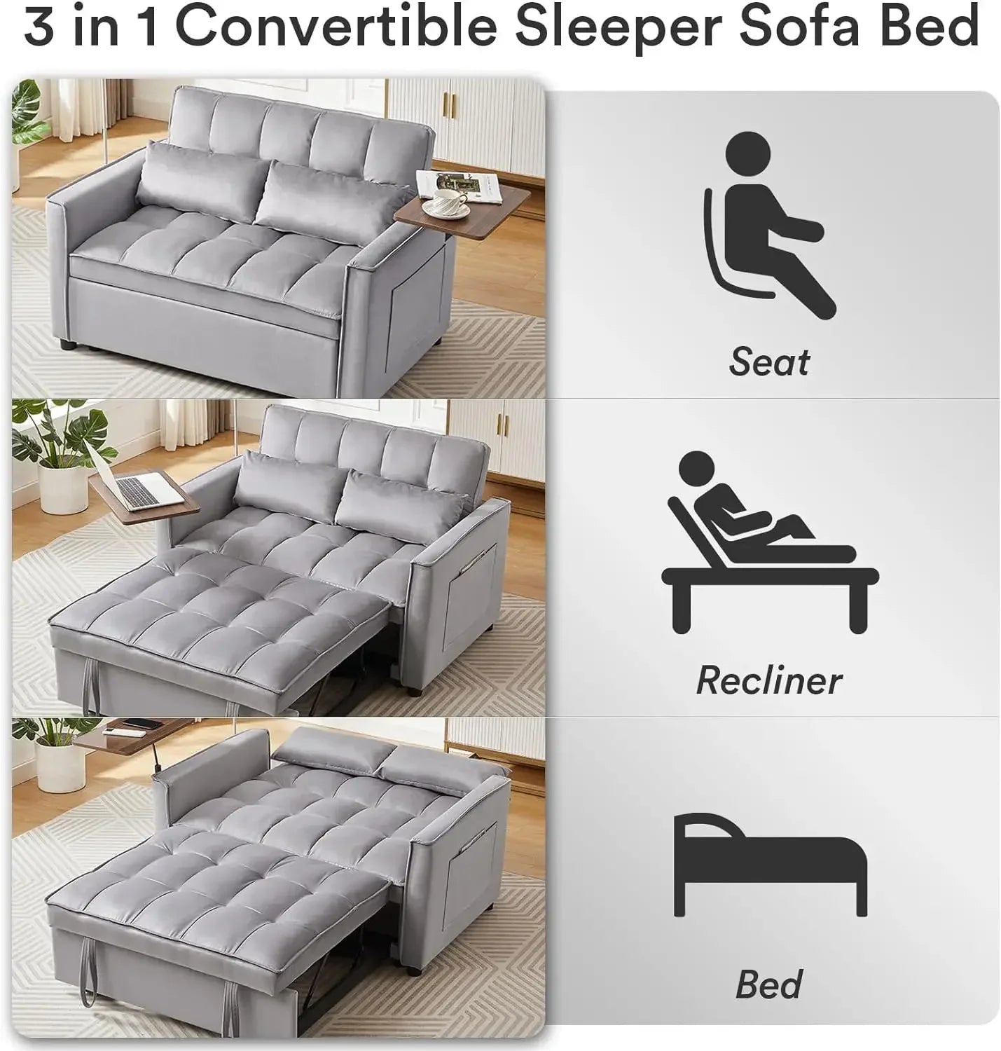 3 in 1 Convertible Sleeper Sofa Bed