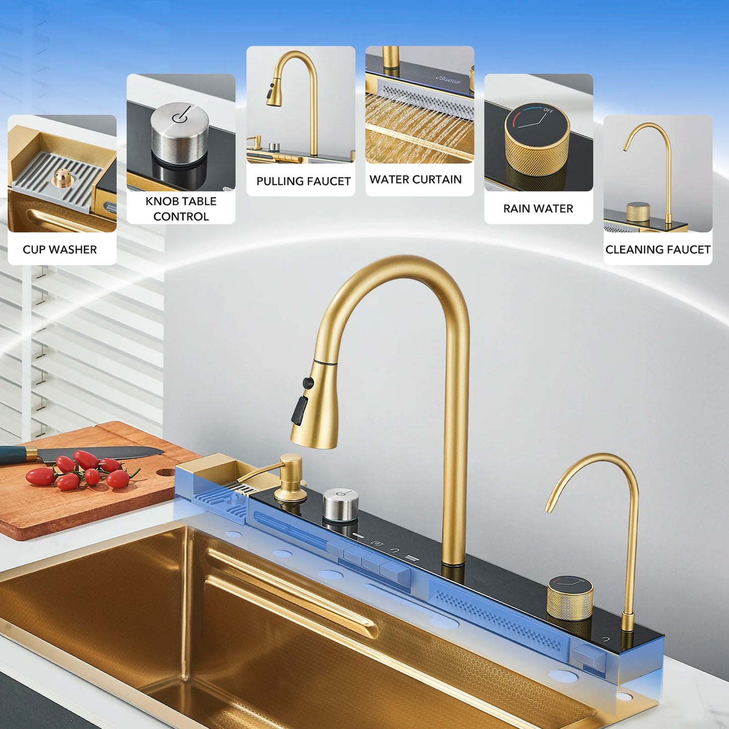 2024 New luxury stainless steel gold kitchen sink